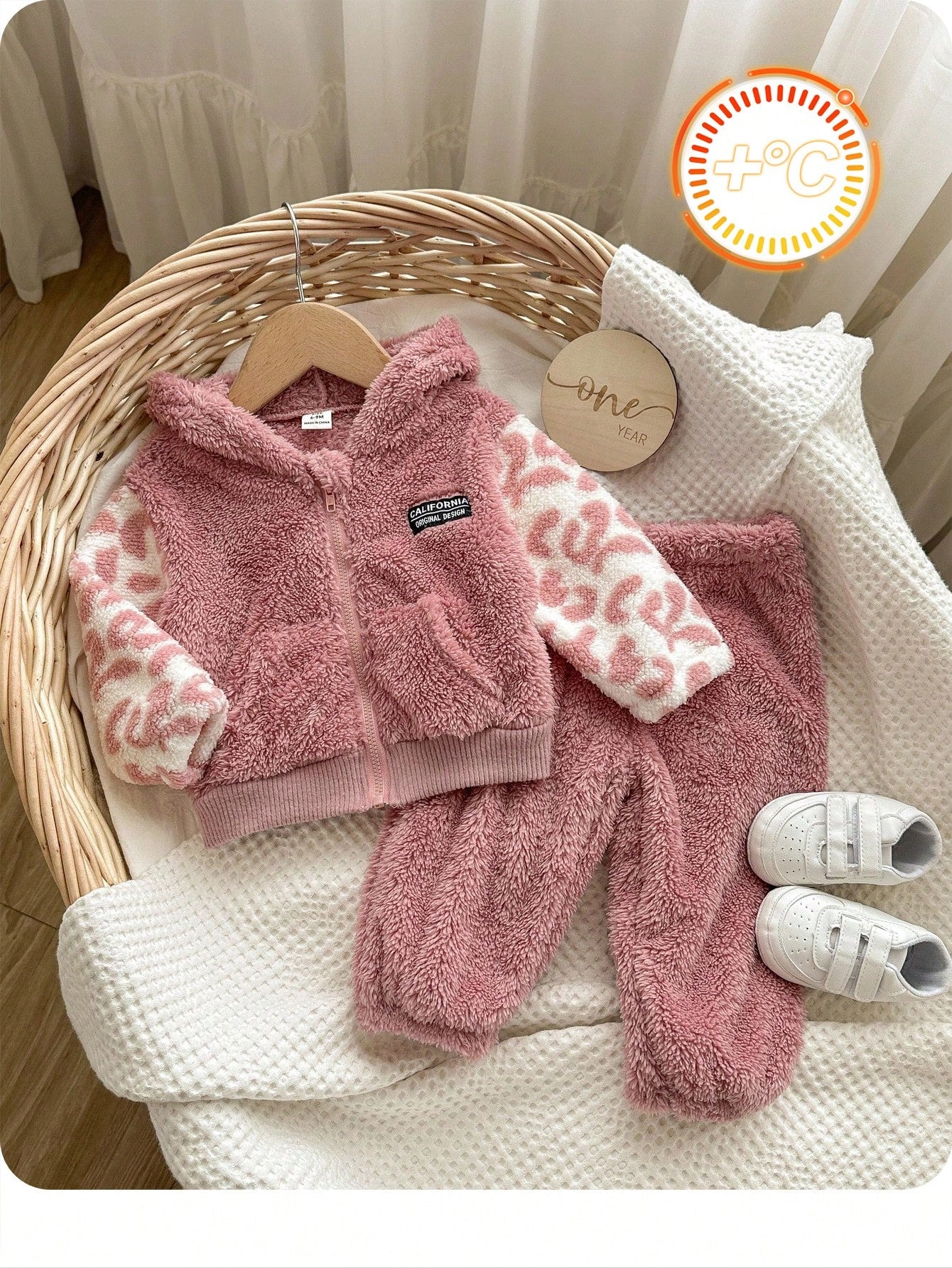 2pcs Baby Girls' Fleece Hooded Jacket And Pants Set Multicolor