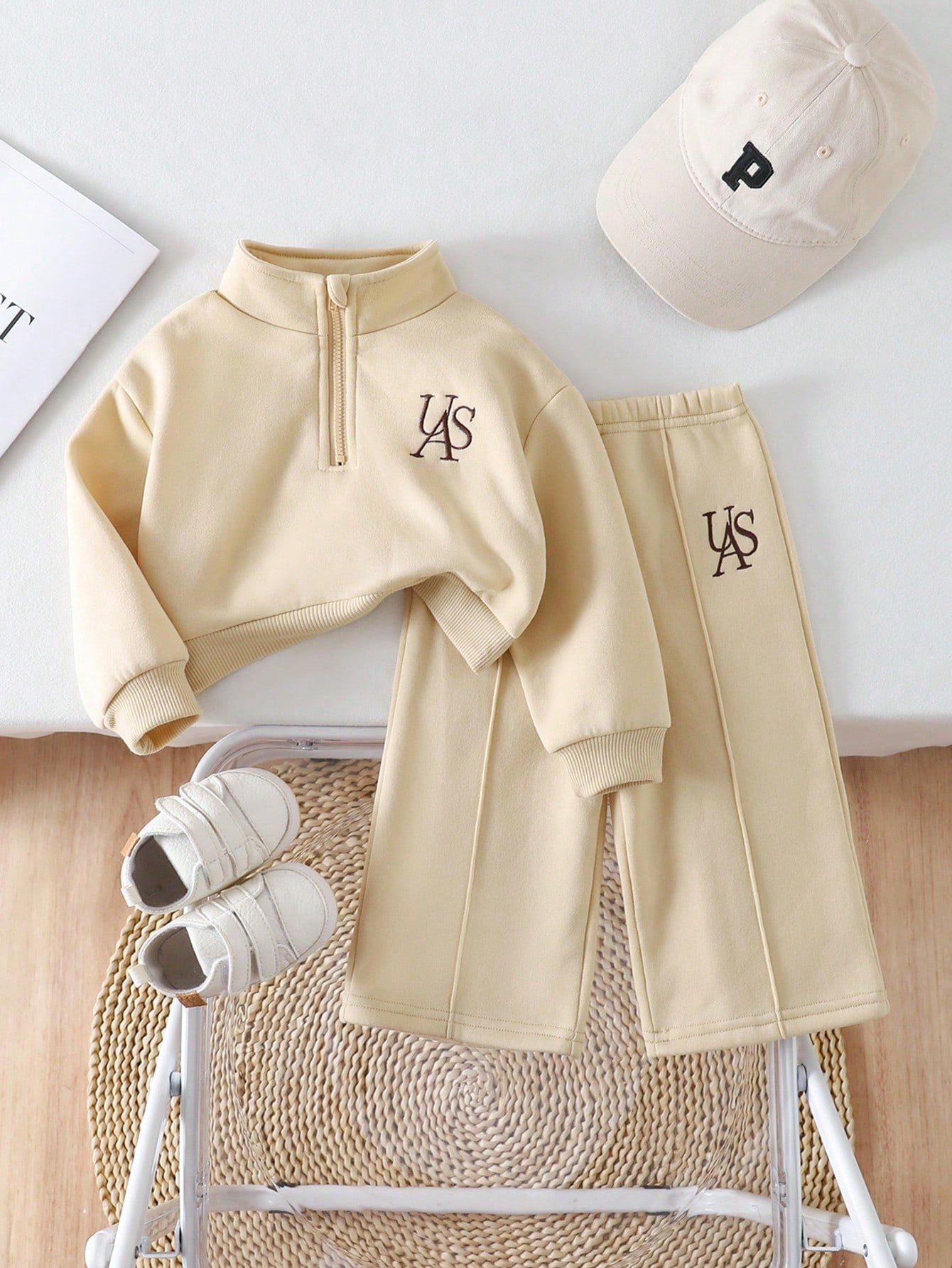 Baby Girls Graphic Thermal Lined Warm Sweatshirt And Pants Khaki