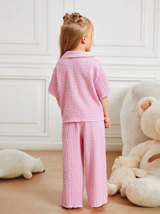 Contrast Trim Pocket Shirt And Pants Pajama Set