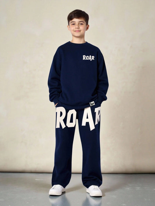 Mummy & Mee Tween Boys Casual Everyday Versatile Comfortable Letter Graphic Print Crew Neck Loose Fit Pullover Sweatshirt And Straight Leg Relaxed Fit Sweatpants Knit Set 11Y