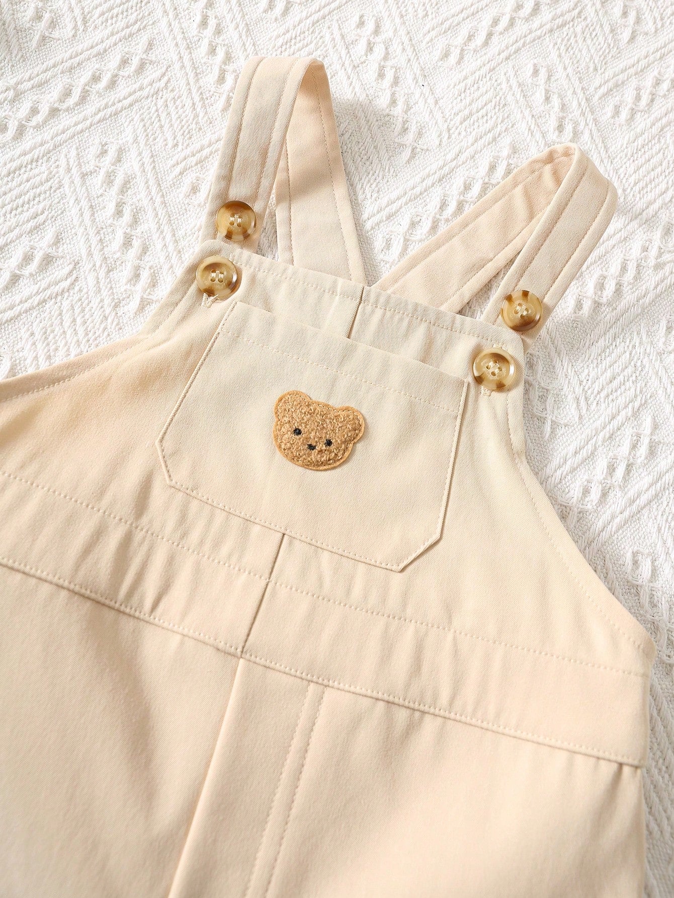 Stripe Print Short Sleeve T-Shirt+Cartoon Bear Strap Shorts Casual Outfit
