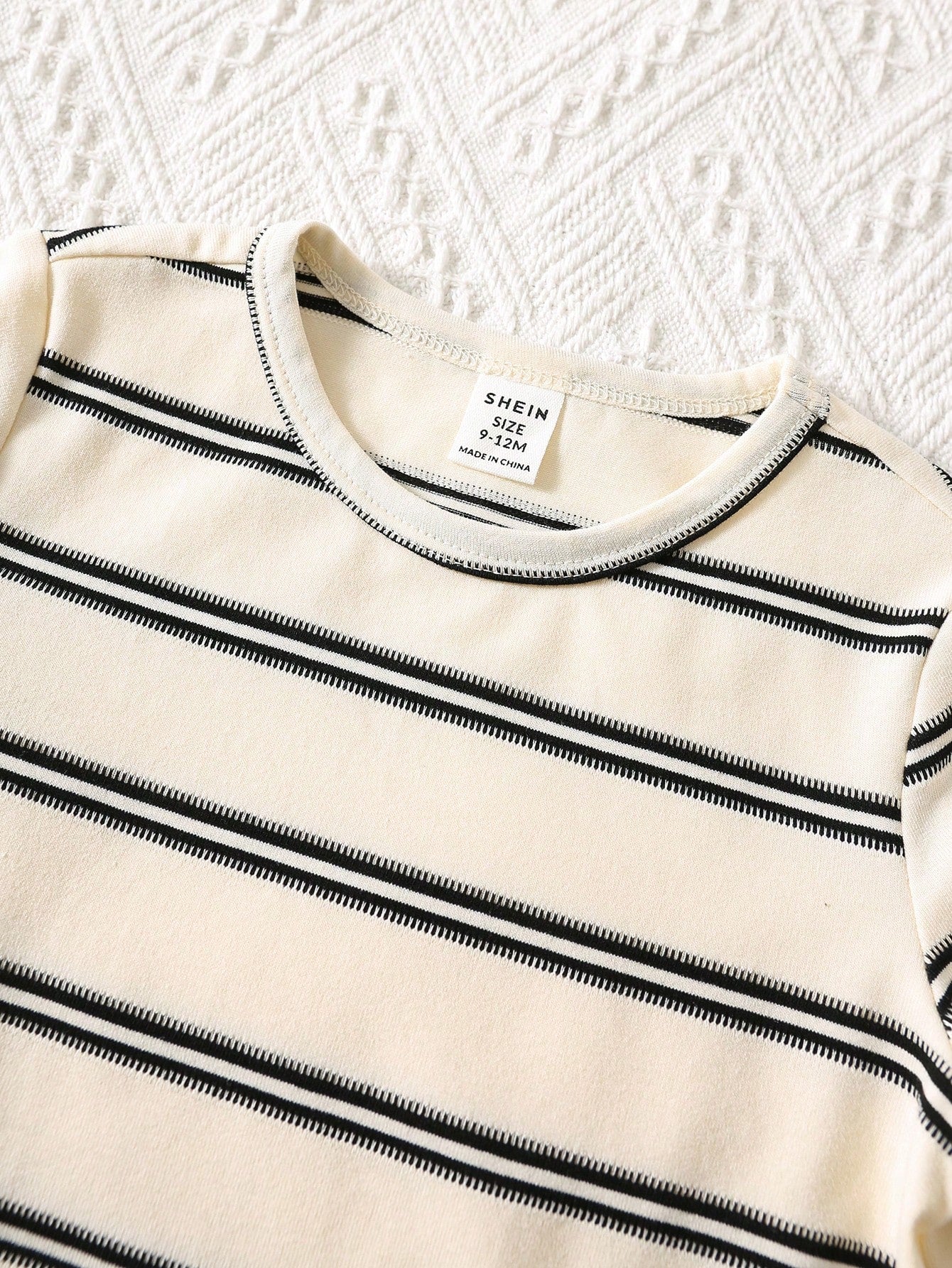 Stripe Print Short Sleeve T-Shirt+Cartoon Bear Strap Shorts Casual Outfit