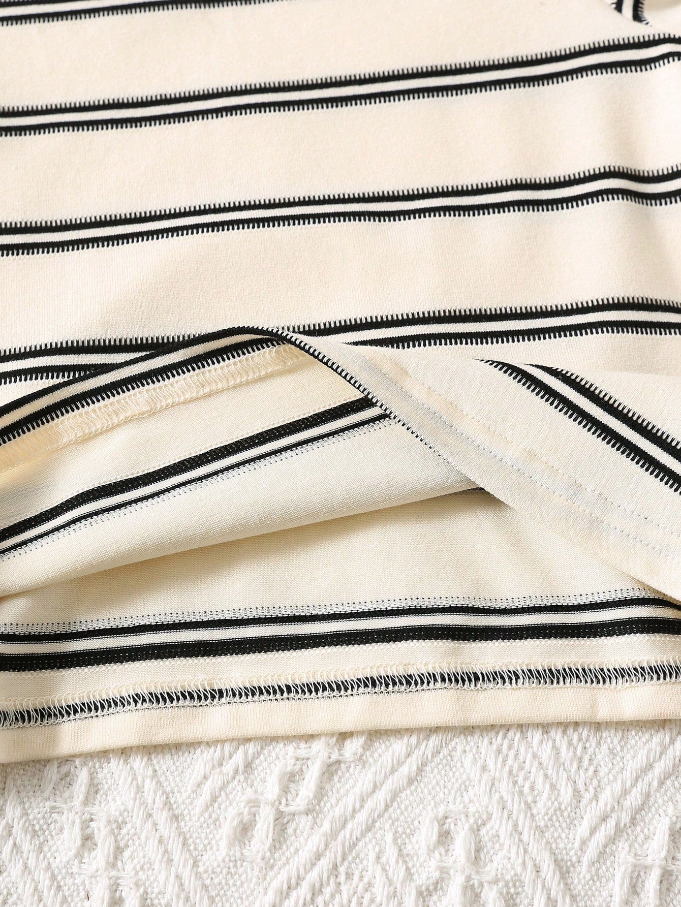 Stripe Print Short Sleeve T-Shirt+Cartoon Bear Strap Shorts Casual Outfit