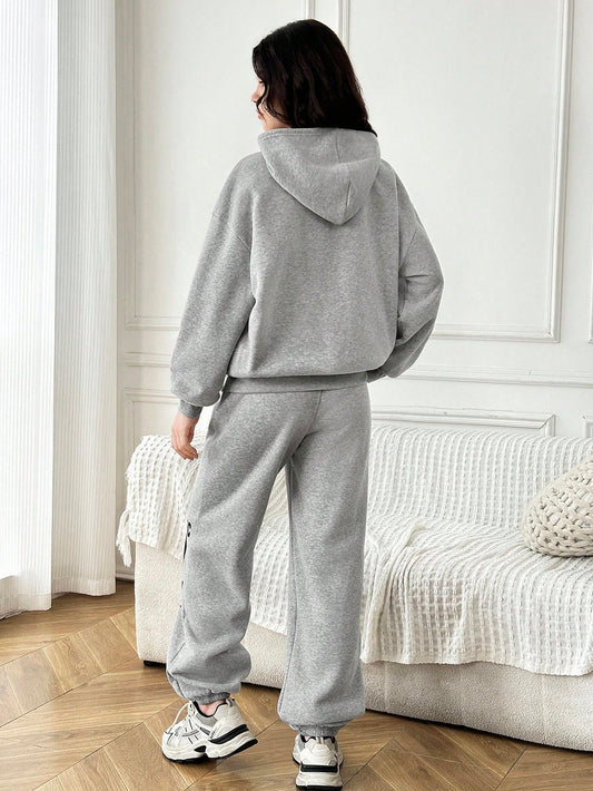 Teen Girl Thick Fleece Loose Casual Street Style Portrait & Slogan Print Hoodie