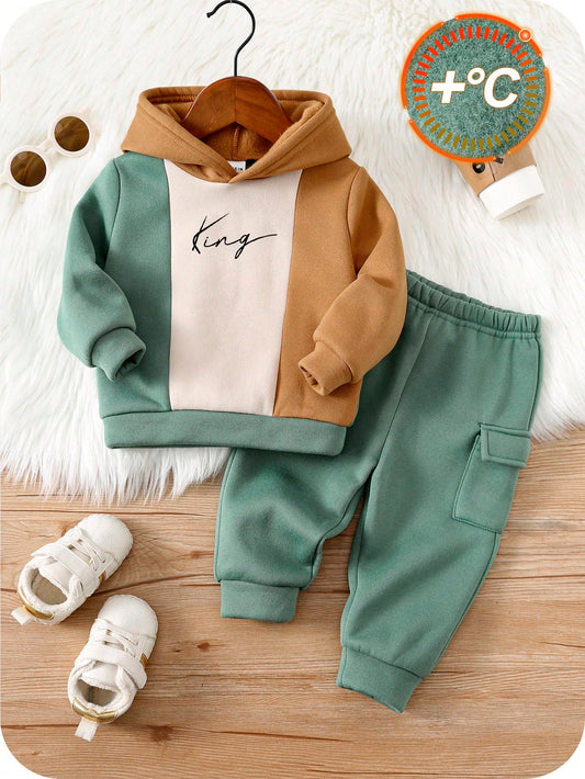 Patchwork Color Block Hoodie Long Sleeve Sweatshirt And Knit Pants-S 9-12M