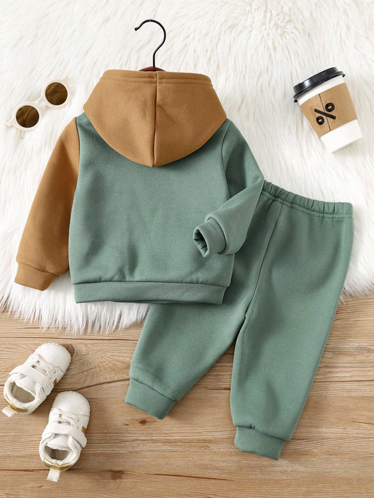 Patchwork Color Block Hoodie Long Sleeve Sweatshirt And Knit Pants-S