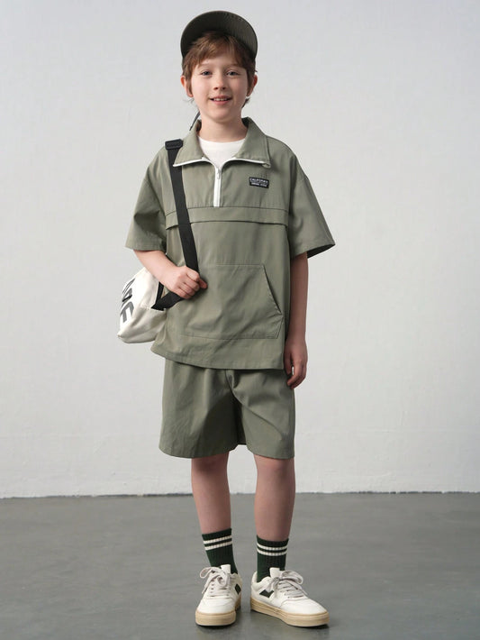 Tween Boy Casual Loose Letter Graphic T-Shirt And Shorts Set 12Y