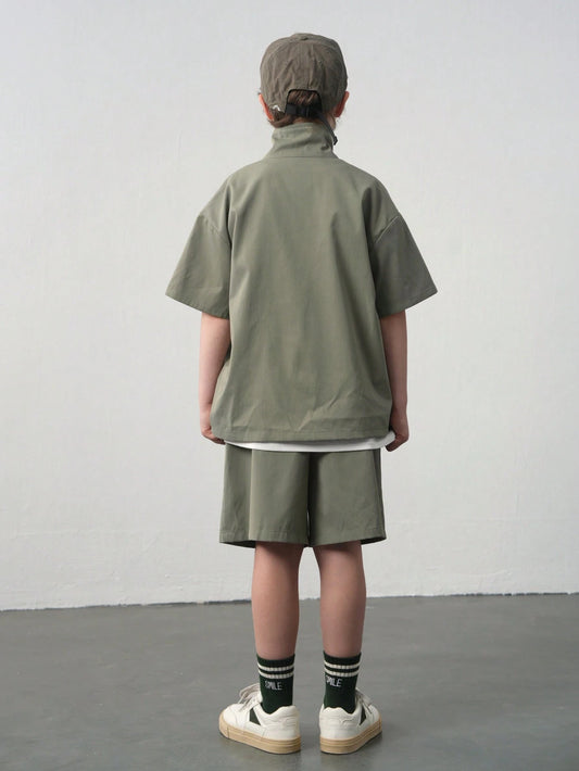 Tween Boy Casual Loose Letter Graphic T-Shirt And Shorts Set