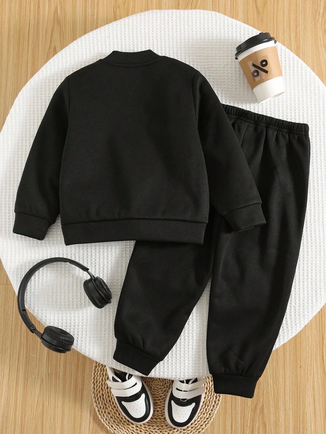 2pcs Set Young Boy Thickened Quilted Jacket & Pants