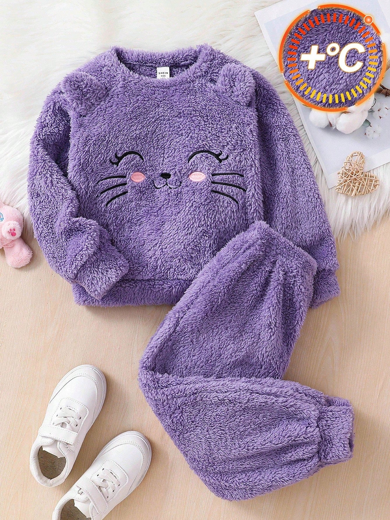 2pcs/Set Young Girl Autumn Reversible Fleece Sweatshirt And Pants