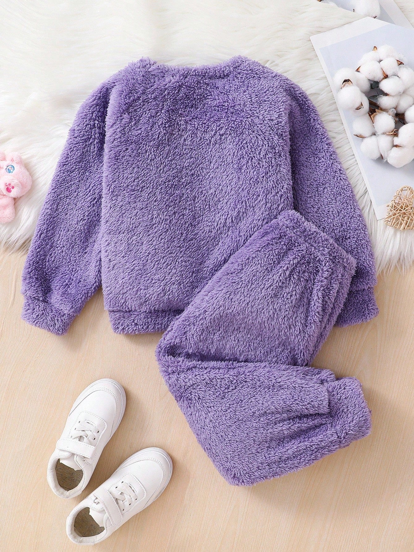 2pcs/Set Young Girl Autumn Reversible Fleece Sweatshirt And Pants