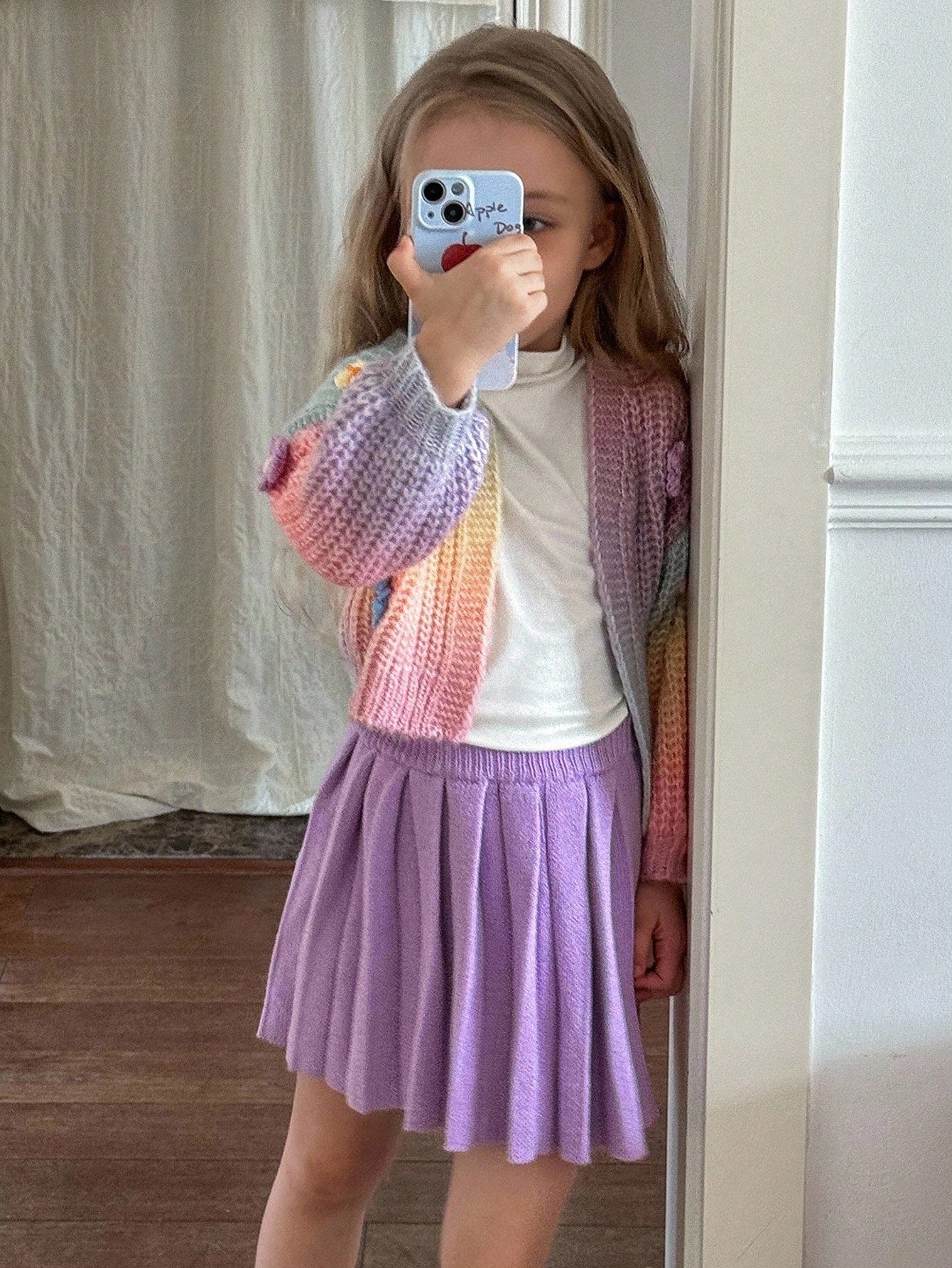 airy Frenchy Sweet Cute 3D Floral Tie-Dye Knitted Cardigan & Pleated Skirt