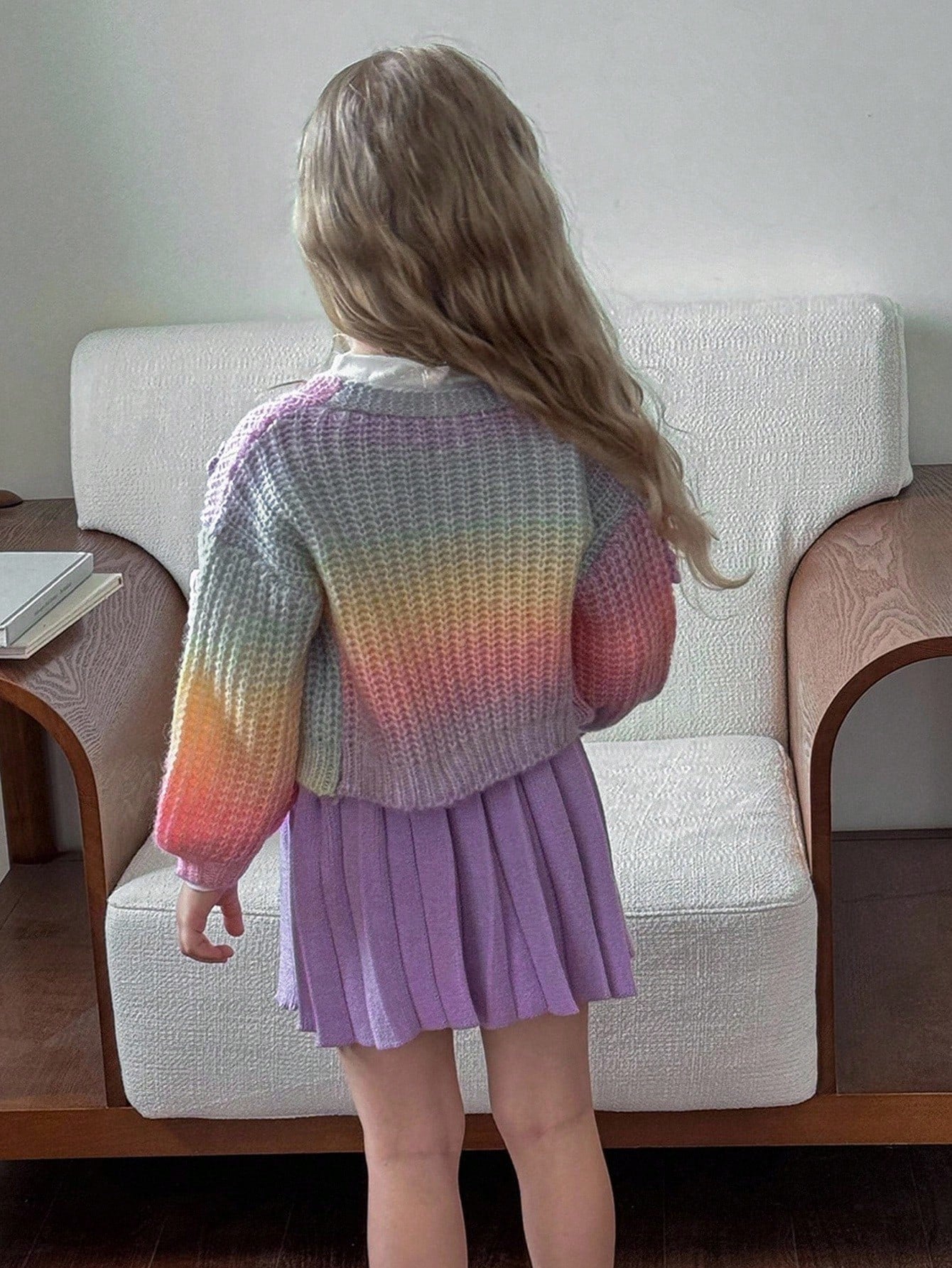 airy Frenchy Sweet Cute 3D Floral Tie-Dye Knitted Cardigan & Pleated Skirt