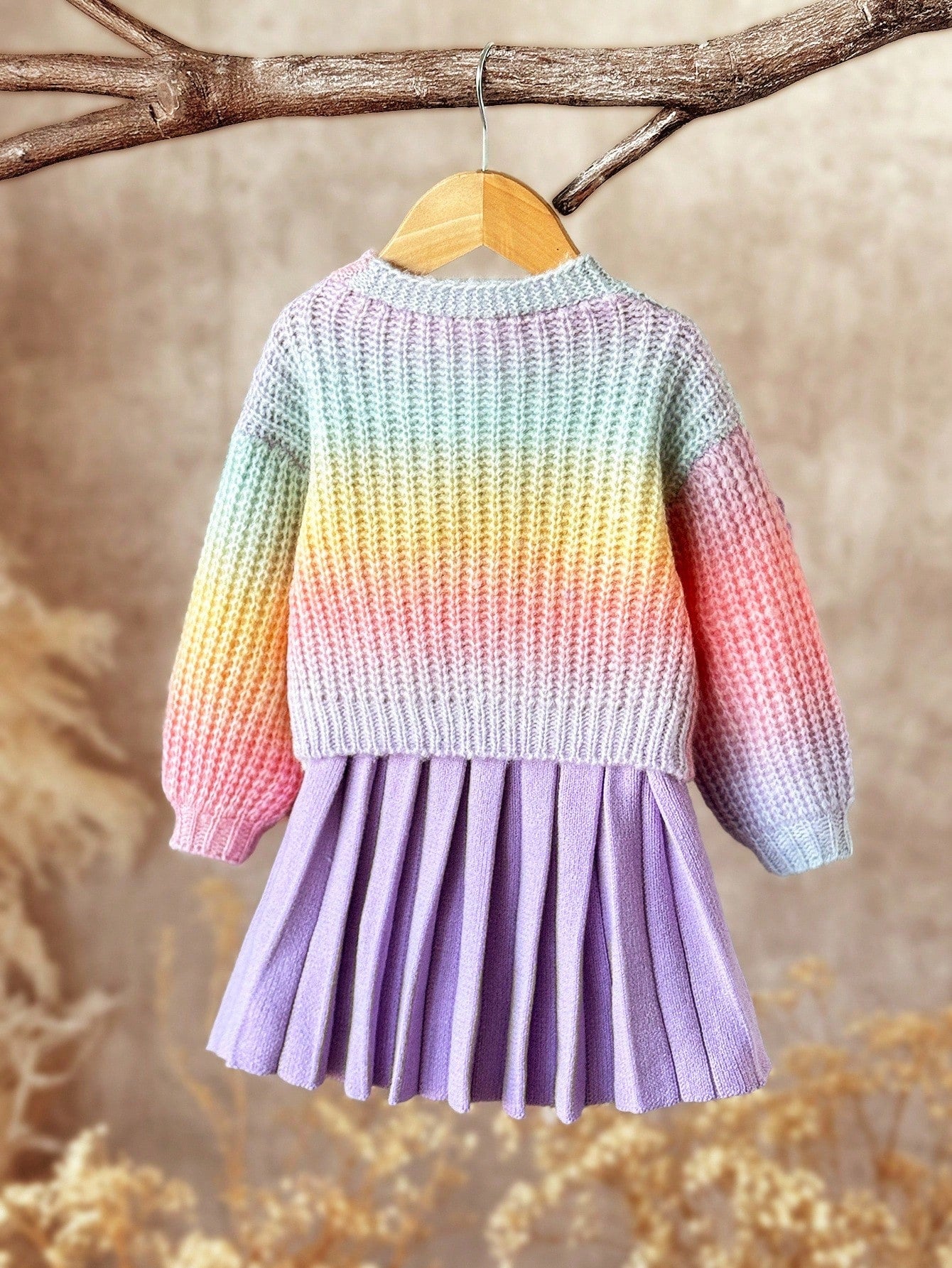 airy Frenchy Sweet Cute 3D Floral Tie-Dye Knitted Cardigan & Pleated Skirt