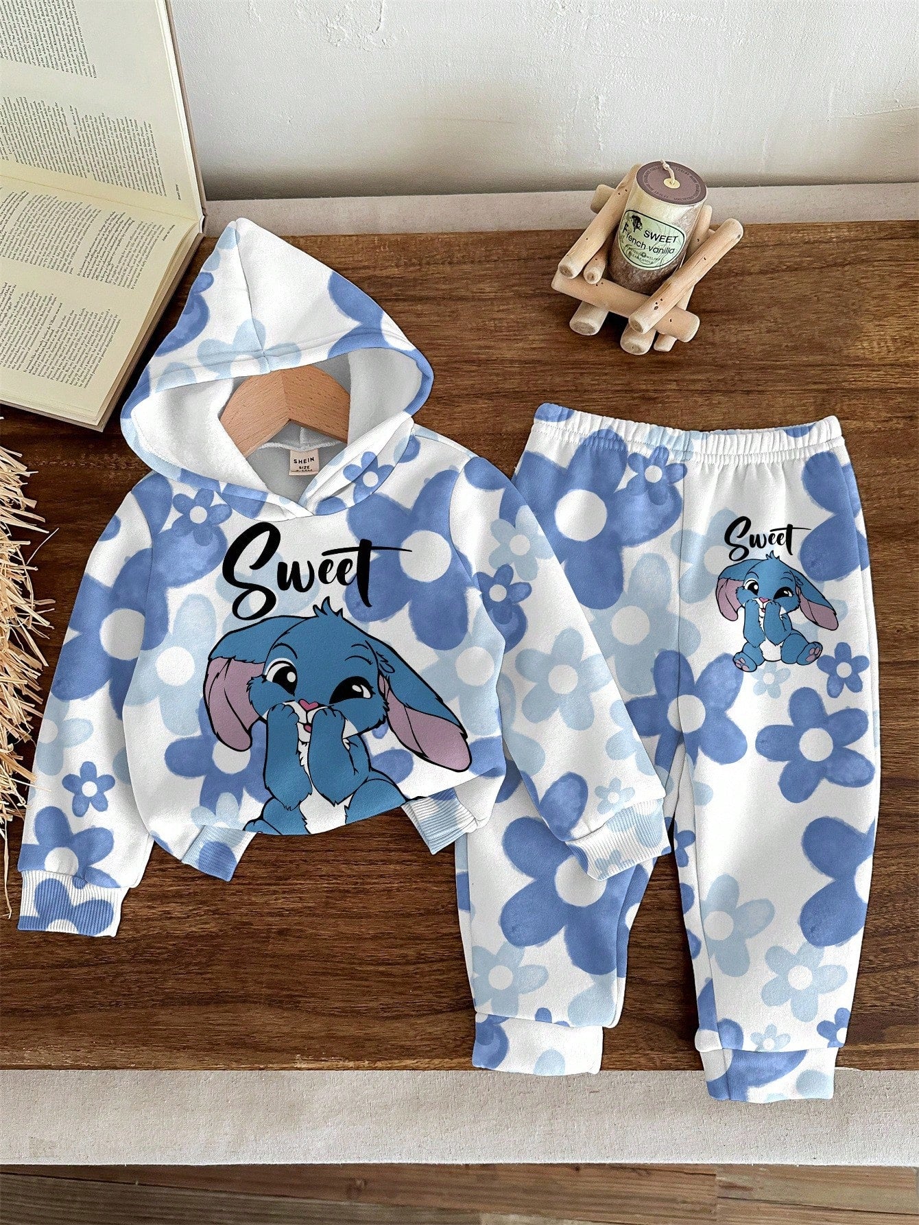 Ombre Floral Loose Fit Casual Hoodie And Sweatpants Set
