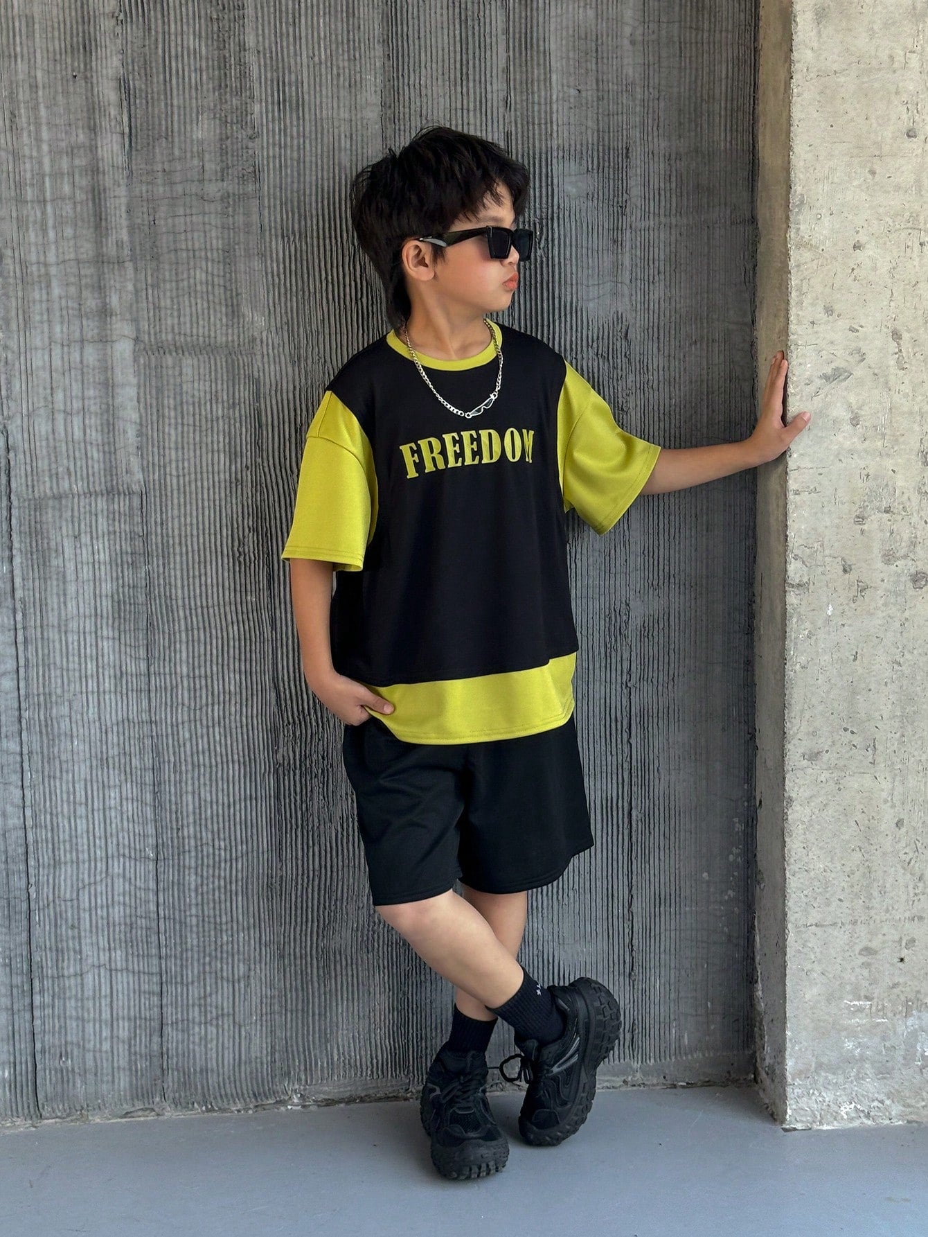 2pcs Tween Boy Contrast Color 2 In 1 Set