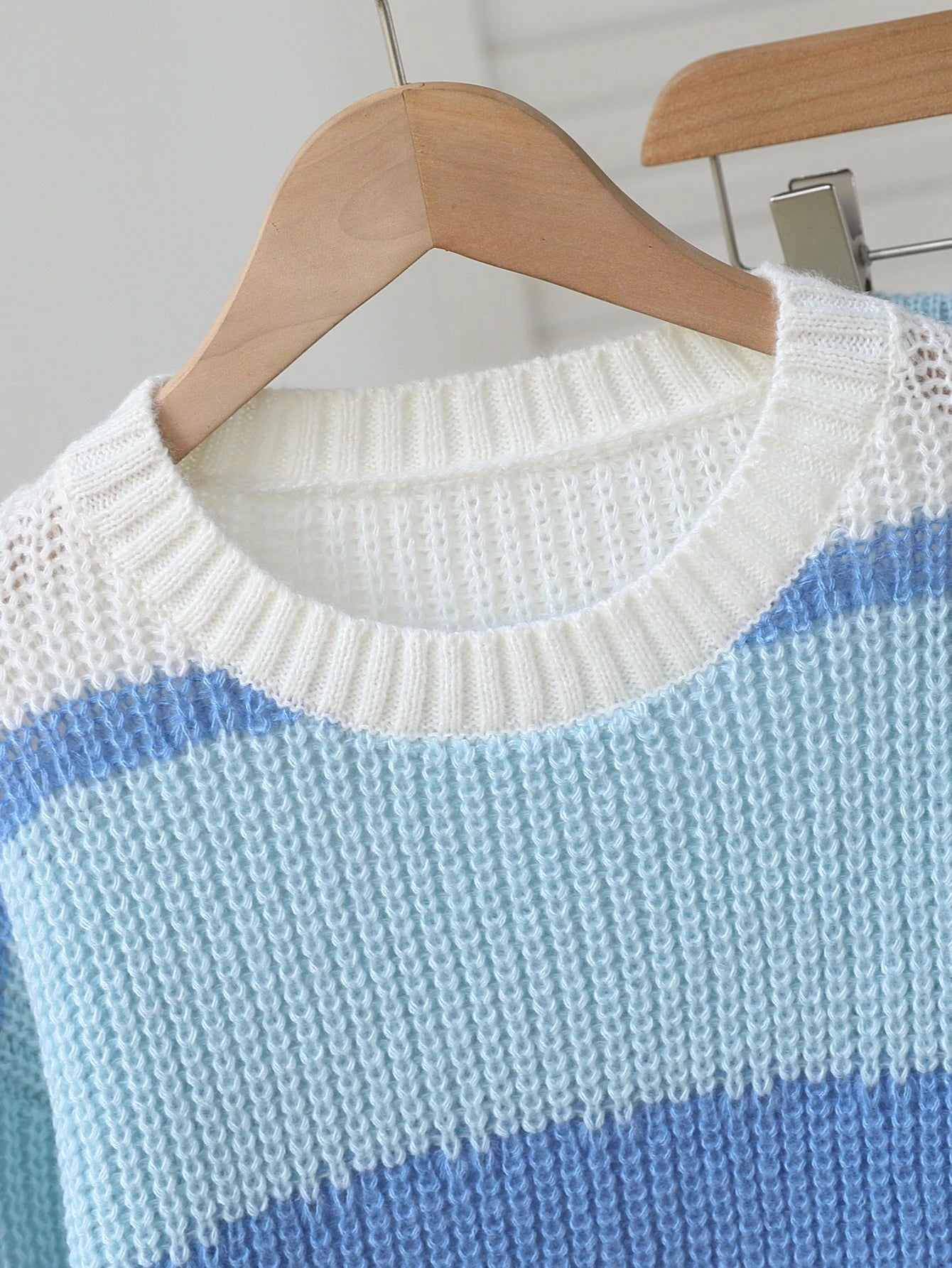 Patchwork Dropped Shoulder Sweater With Light Blue Leg Knit Pants