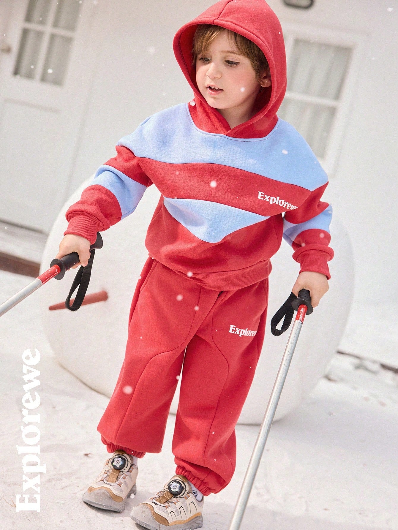 Young Boys Solid Color Patchwork Round Neck Long Sleeve Letter Print Simple Top & Pants