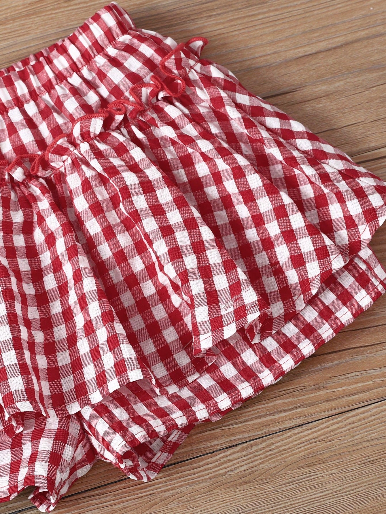 2pcs Young Girl Knitted Solid Color Cherry Graphic Camisole And Shorts Set