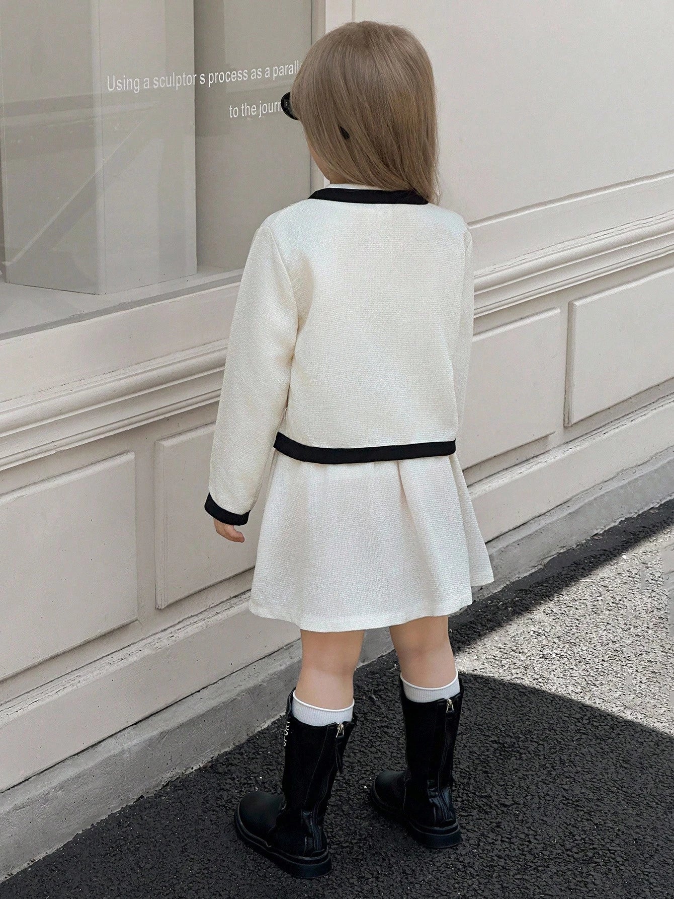 Young Girls Cute Bow Decor Short Sleeve Jacket And Comfortable Adorable Skirt Set