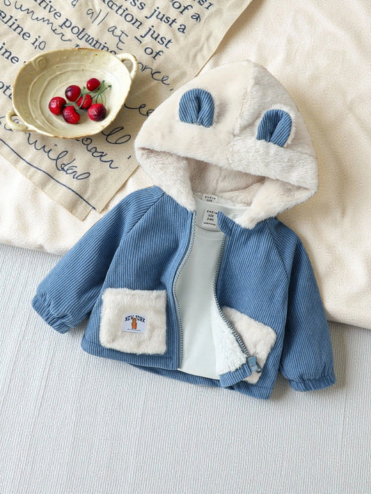 Plush Ear Hoodie Jacket Big Pocket Winter Coat Infant Bear Hooded