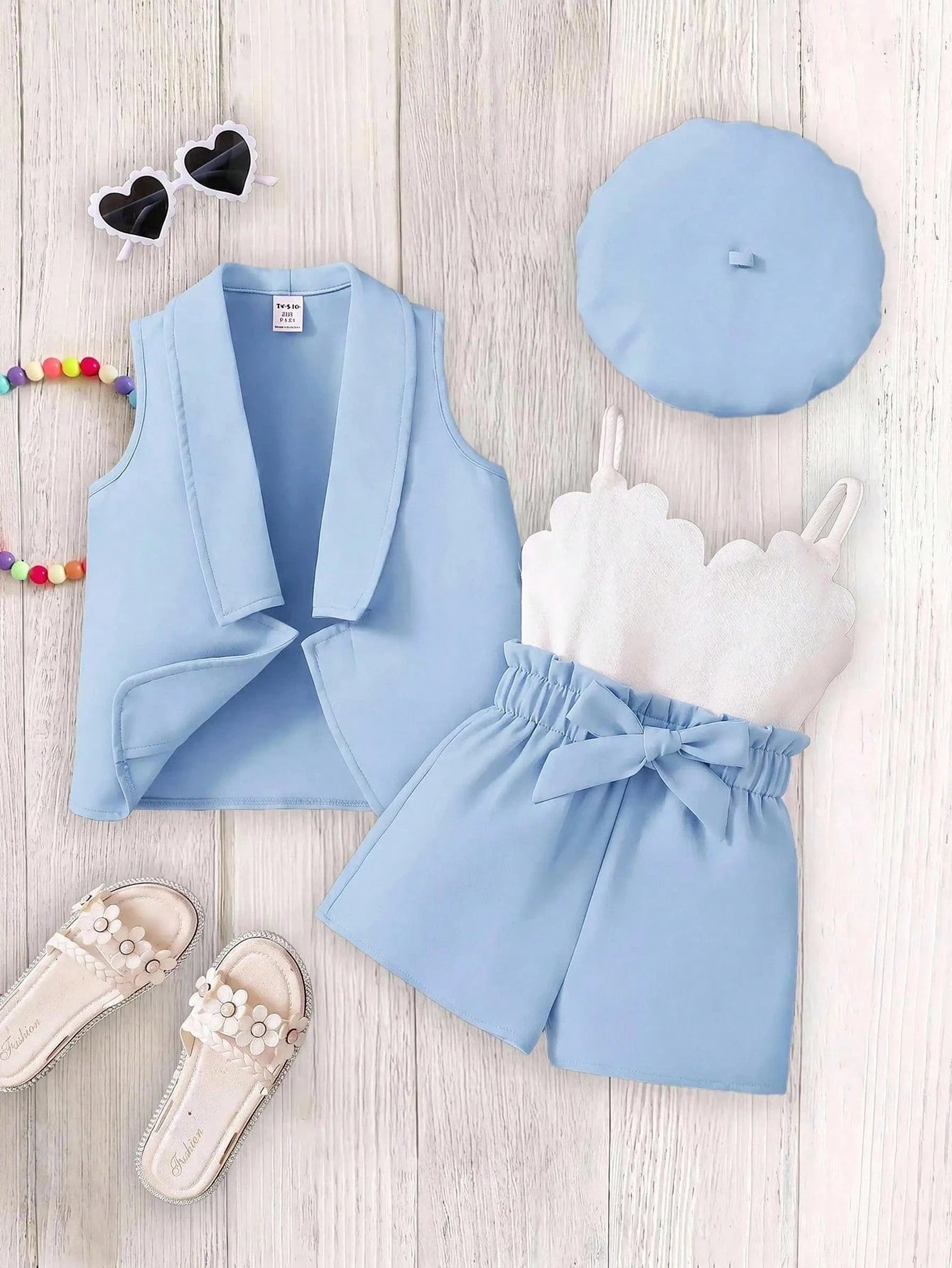Baby Girl Knitted Solid Cardigan & Knitted Bib Pants Set With Bonnet