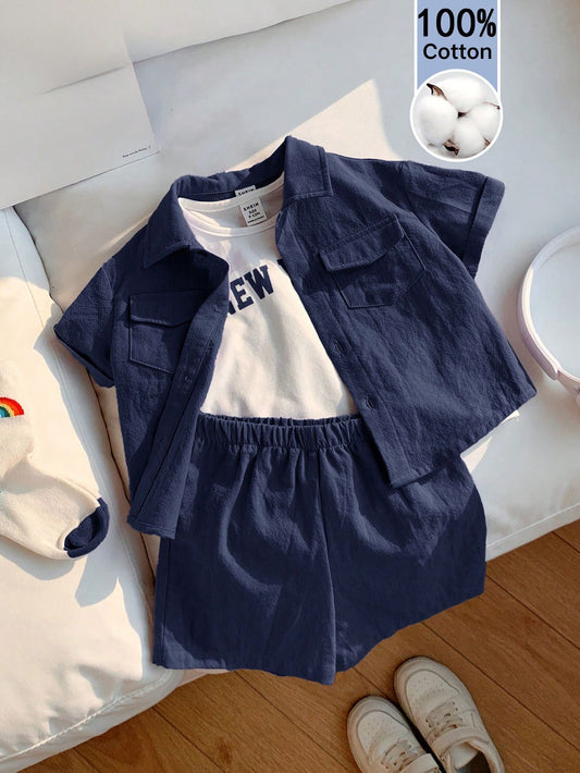 Boy Collared Short Sleeve Cardigan, Shorts Set