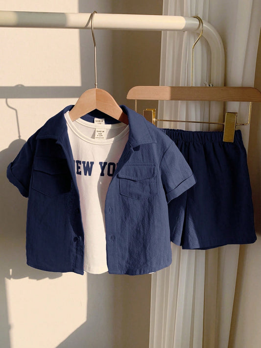 Boy Collared Short Sleeve Cardigan, Shorts Set