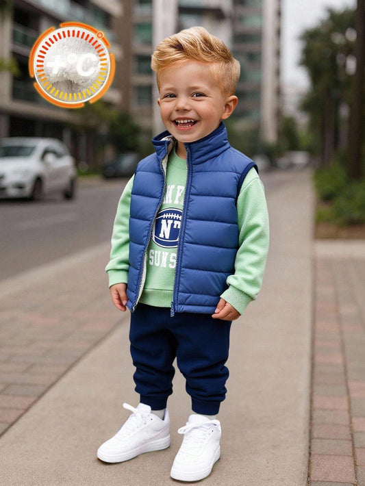 Cute Versatile Thermal Lined Jacket, Letter Print Sweatshirt And Pants-S