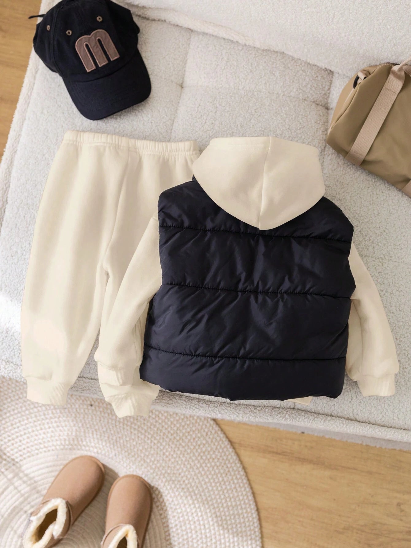 3pcs/Set Baby Boy/Girl Casual Fleece Vest, Grey Hoodie Sweatshirt And Jogger Pants