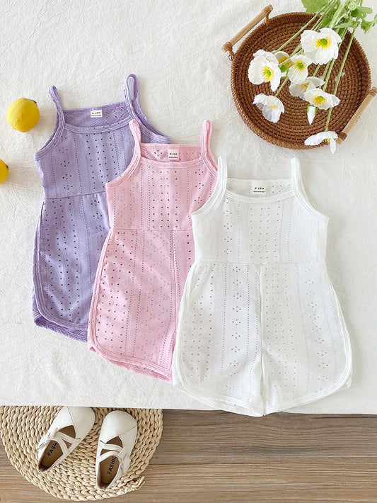 Mummy & Mee, 3pcs/Set Baby Girls' Summer Minimalist Butterfly Print Solid Color