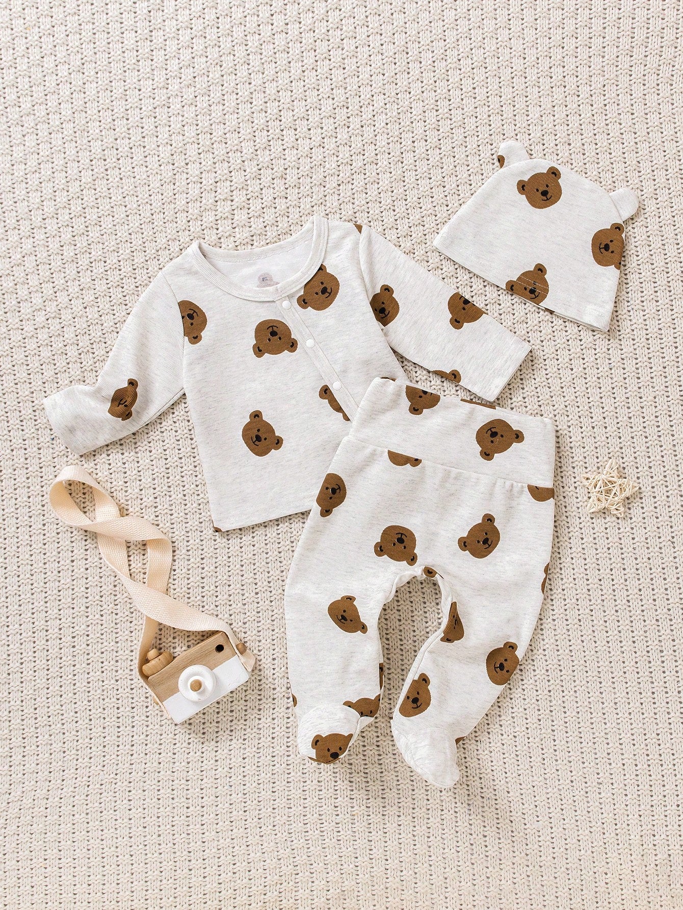 3pcs Newborn Baby Snake Print Long Sleeve Top, Footcover Pants & Hat Set