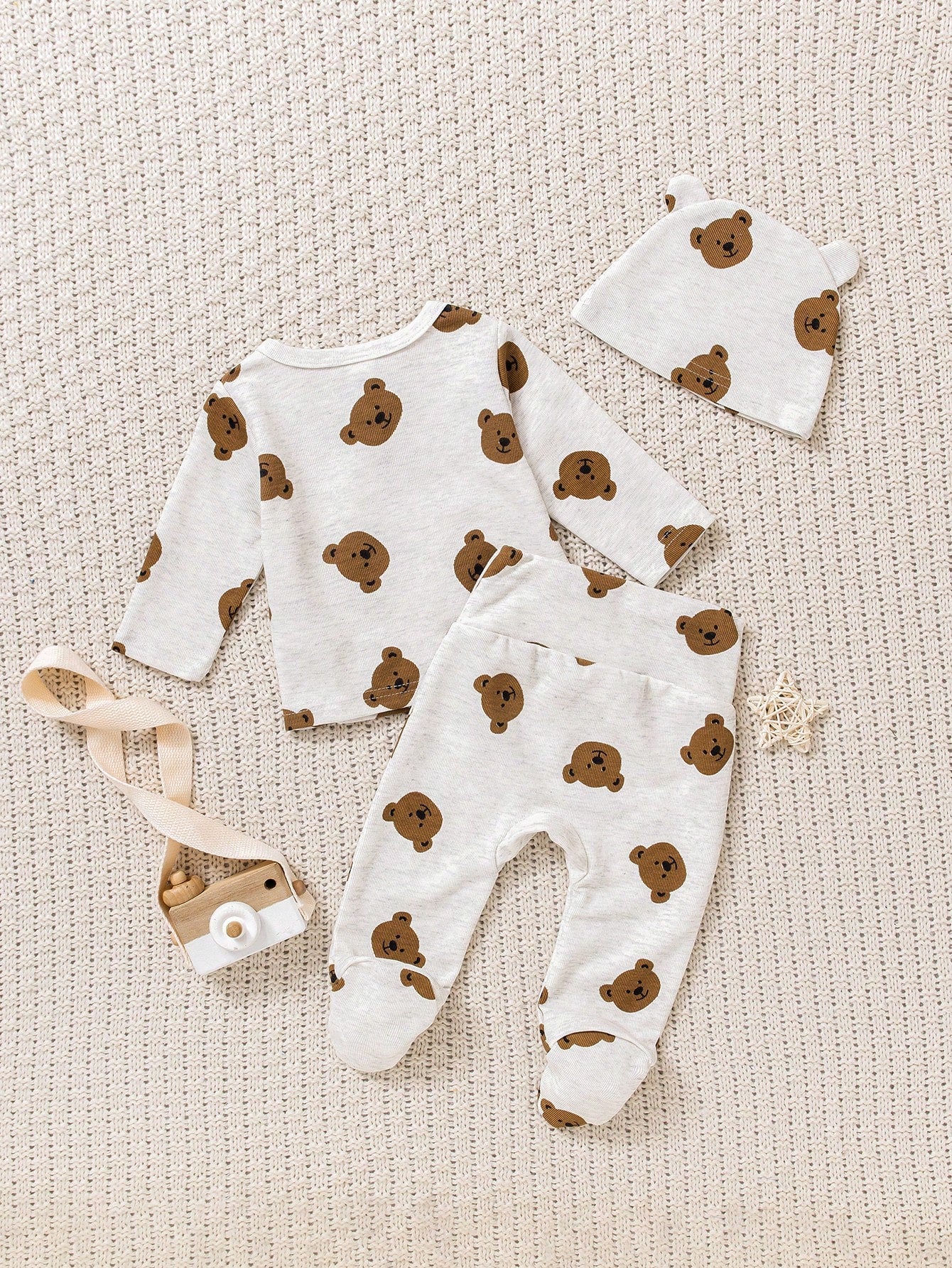 3pcs Newborn Baby Snake Print Long Sleeve Top, Footcover Pants & Hat Set Light Grey