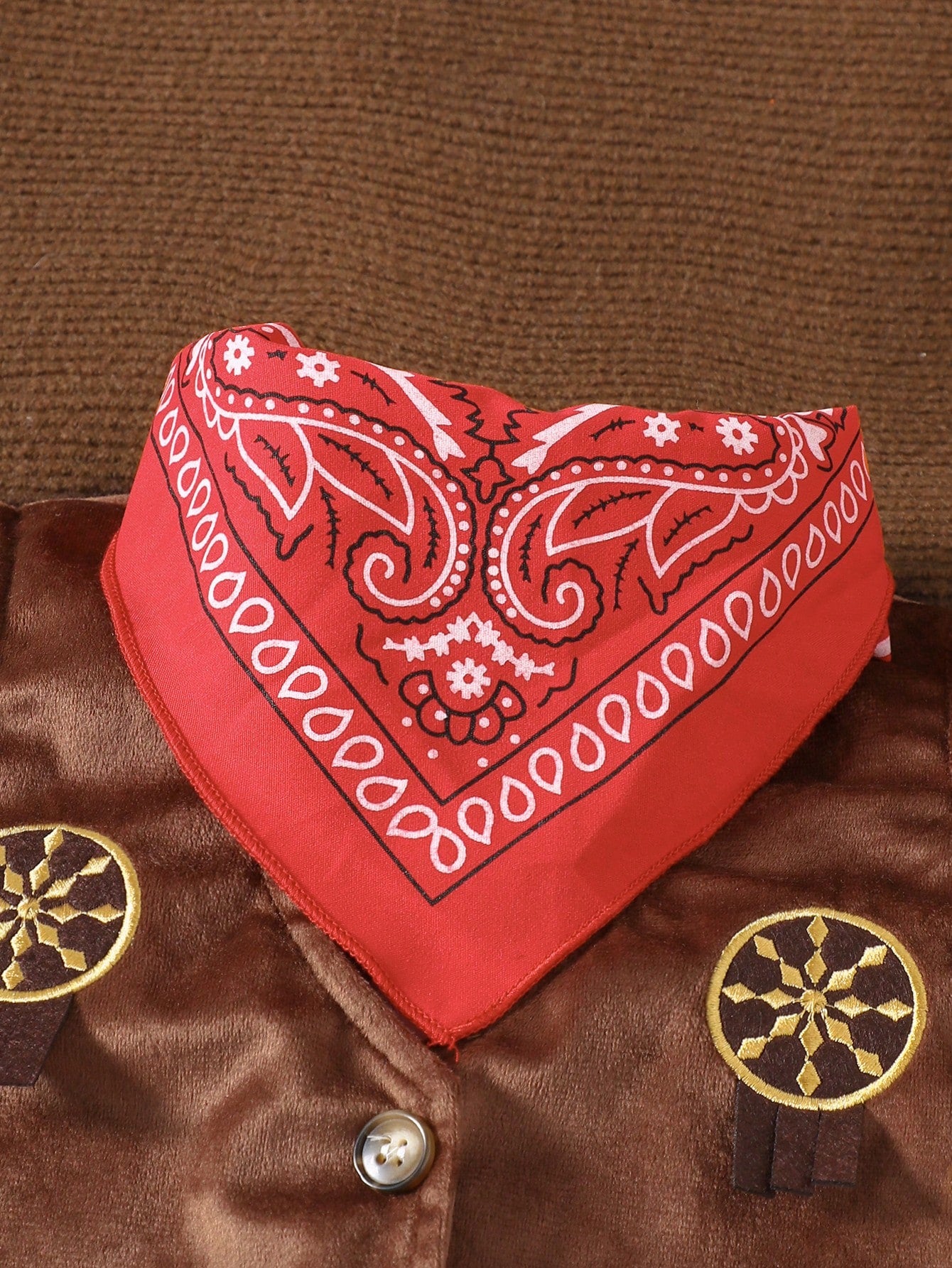 Vintage Western Cowboy Style Suede Vest, Cow Print Pants With 3D Tassel, Bandana Set