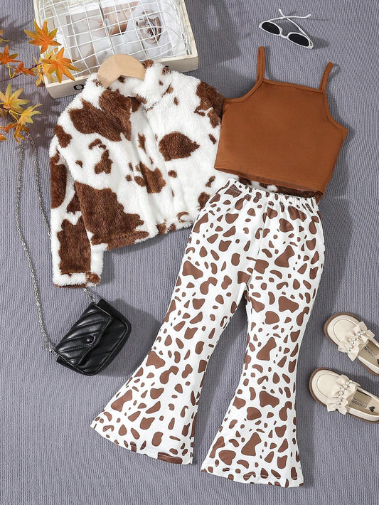 3pcs/Set Young Girl Fashion Outfit Brown