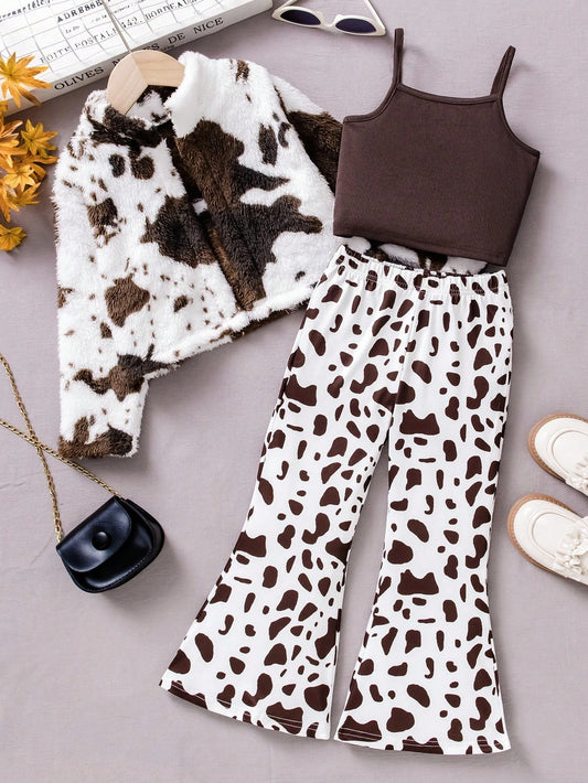 3pcs/Set Young Girl Fashion Outfit Mocha Brown