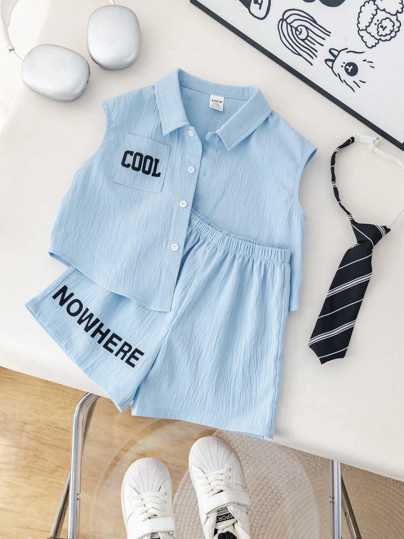 3pcs Toddler Boys' Outfit Set With Sleeveless Letter Print Top