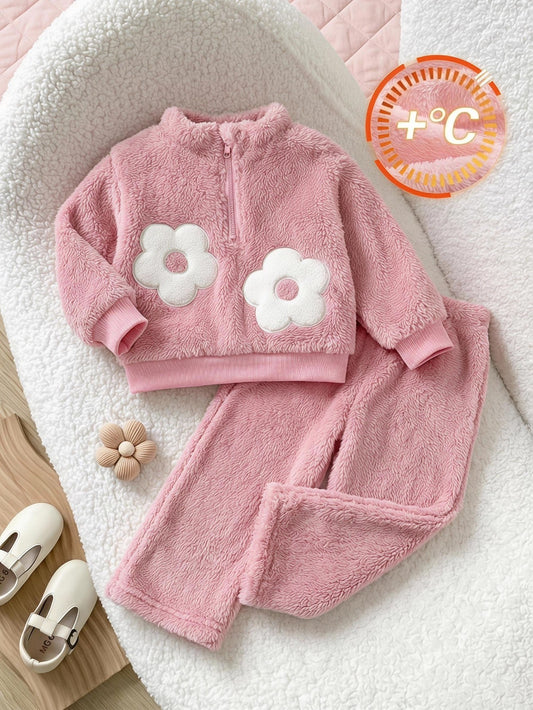 3pcs Toddler Girl Fuzzy Pullover Pants Set