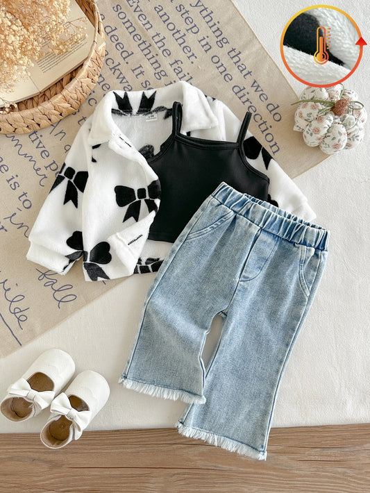 3pcs Toddler Girl Jacket Flared Jeans Top