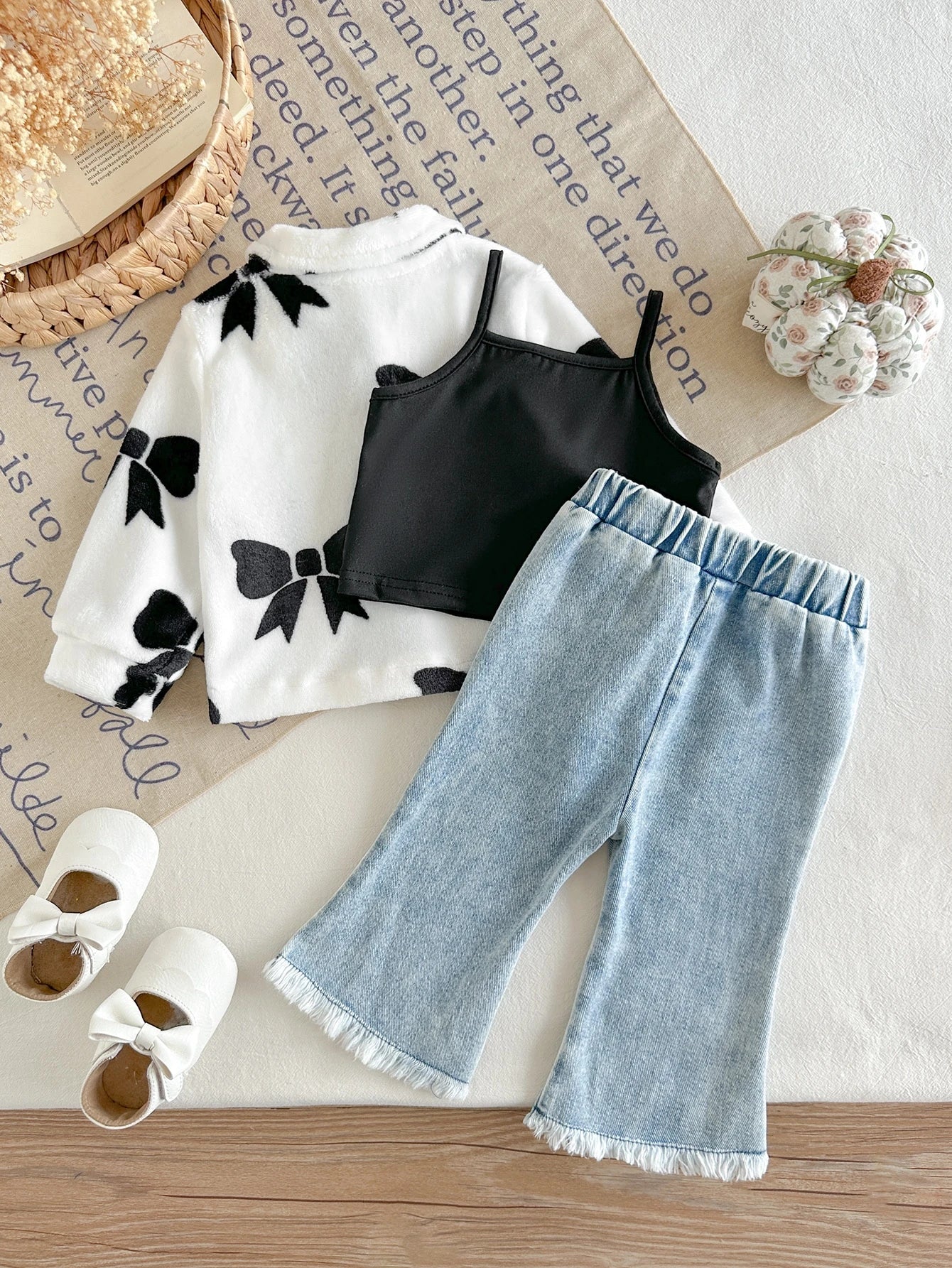 3pcs Toddler Girl Jacket Flared Jeans Top