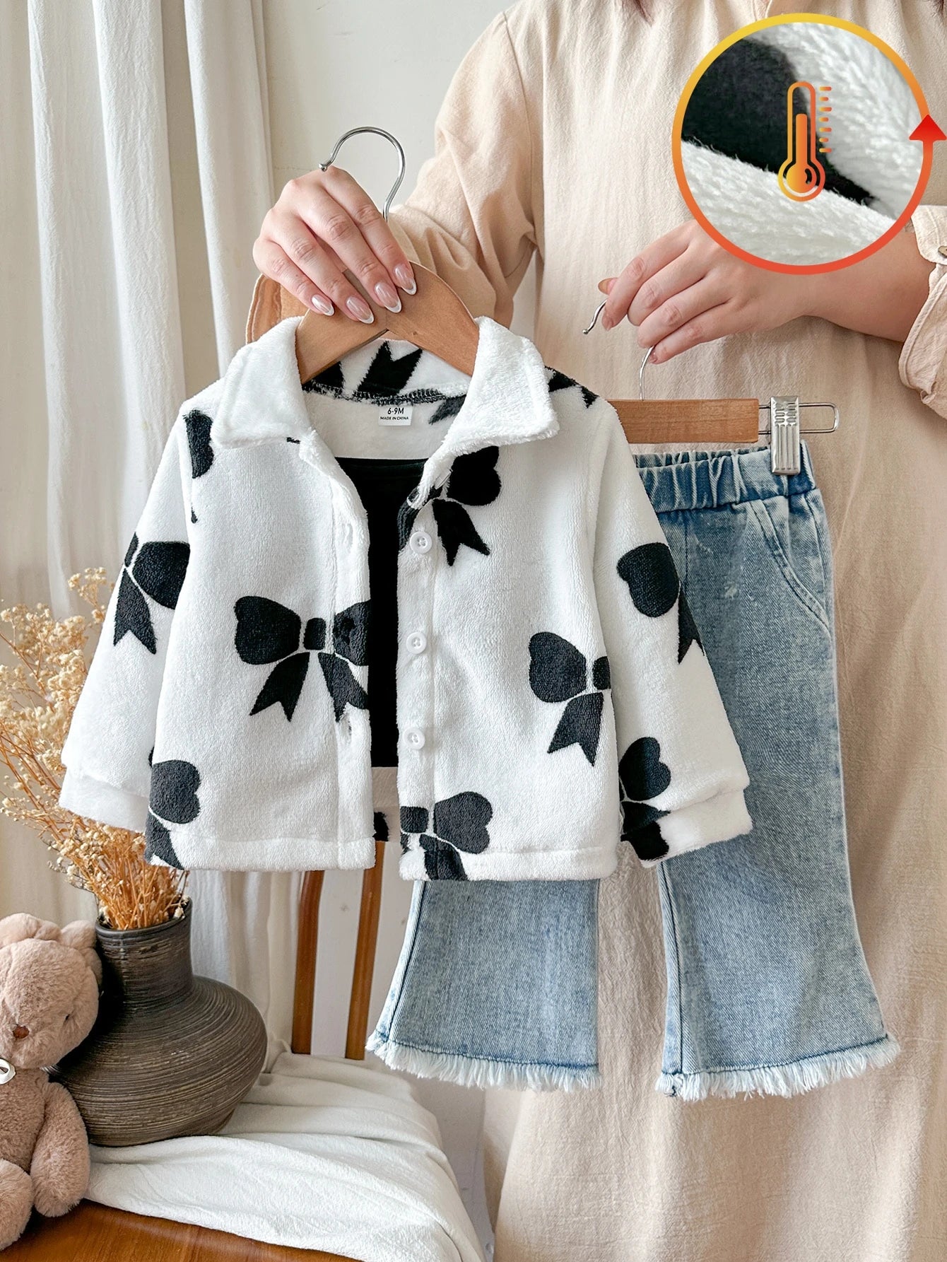 3pcs Toddler Girl Jacket Flared Jeans Top