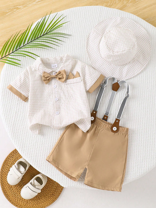 4pcs Baby Boy Green Plaid Set