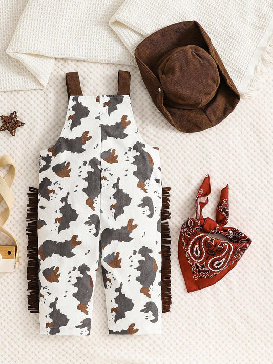 Cute & Western Ranch Pattern Printed Pocket Overalls