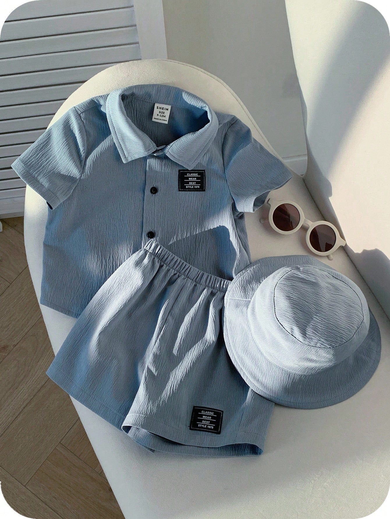 Baby Boy 3pcs Set: Decorated Polo Collar Short Sleeve Shirt 12-18M