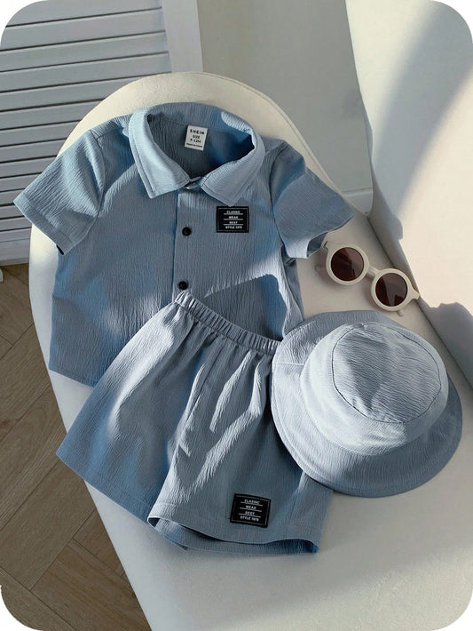 Baby Boy 3pcs Set: Decorated Polo Collar Short Sleeve Shirt 12-18M