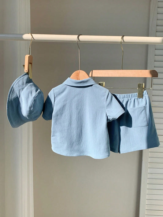 Baby Boy 3pcs Set: Decorated Polo Collar Short Sleeve Shirt