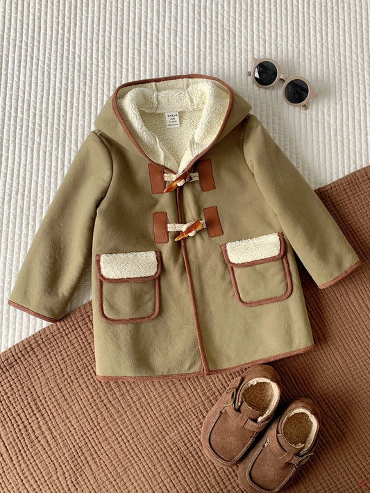 Casual Green Cute Versatile Thermal Lined Hooded Overcoat