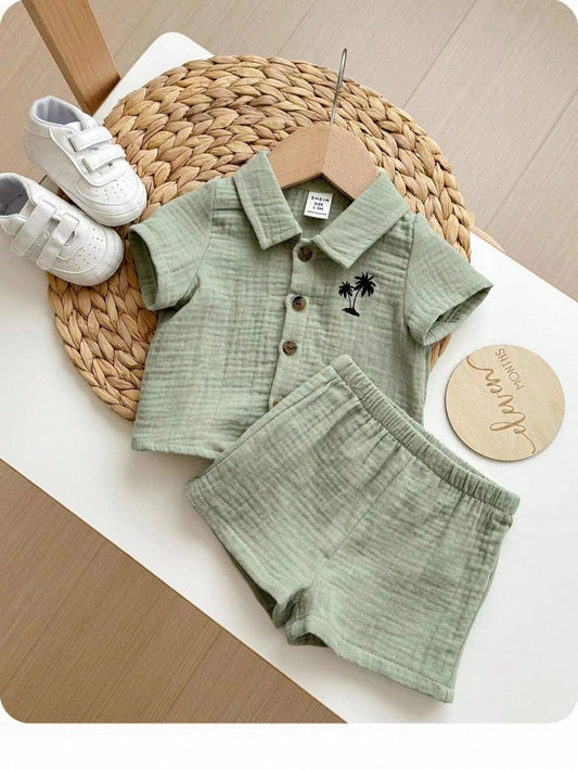 2pcs/Set Newborn Baby Boy/Girl Casual Vacation Shirt And Shorts Set Mint 3-6M