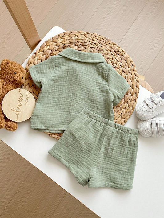 2pcs/Set Newborn Baby Boy/Girl Casual Vacation Shirt And Shorts Set