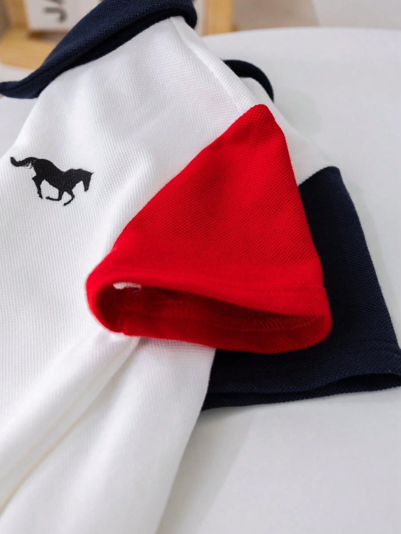 Baby Boy Color-Block Short Sleeve Half-Zip Polo Collar Romper With Snap Bottom